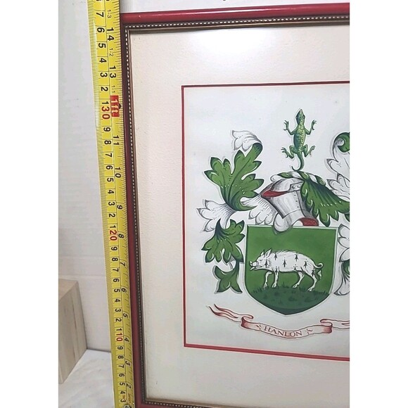 Vintage 14.5" X 11" Famed & Matted " Hanlon" Coat Of Arms - Picture 5 of 8